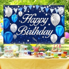 Happy Birthday Banner – Birthday Decorations for Men Women Boys Girls Blue Slive