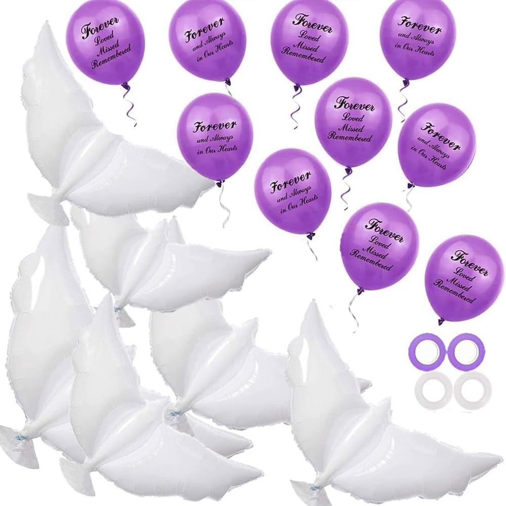 26 Pieces Purple Memorial Funeral Remembrance Balloons and Peace Dove Balloons
