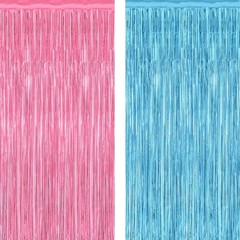 Elegant 2 Pack Pink Blue Foil Curtain Backdrop for Gender Reveals – 3.28×7.05FT