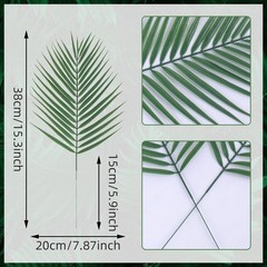 Abzo 20 Pcs Artificial Palm Leaves Stems Greenery Tropical Palm Leaves Faux M…