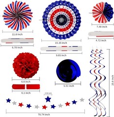 Charming 26Pcs Patriotic Party Decor – Banners, Fans & Pom Poms for Any Occasion