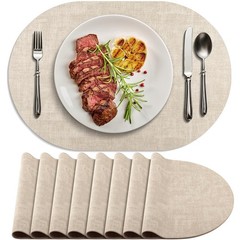 Placemats for Dining Table Set of 8 Non-Slip, Heat Resistant Oval Leather Pla…