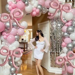 4 Pcs Pink Bow Balloons Bow Party Decorations for Girl Women Pink Bow Birthda…