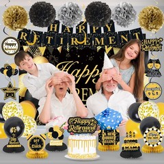 Retirement Party Decorations for Men Women Black Gold Happy Retirement Banner…