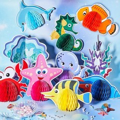 WILLBOND 12 Pieces Under The Sea Honeycomb Centerpiece Ocean Themed Party Table