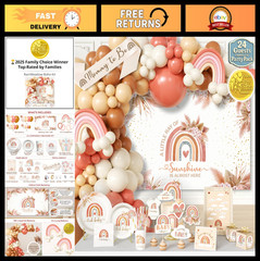 408 PC Boho Baby Shower Set – Backdrop, Balloon Arch, Plates, Napkins & More!