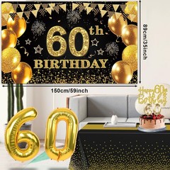 60th Birthday Decorations Men Women with 60th Birthday Banner, Black and Gold…