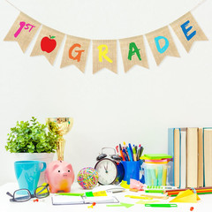 1St Grade Banner Burlap for Back to School Decorations | Happy First Day of Scho