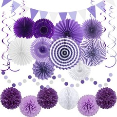 24 Pcs Purple Decorations Kit, Reusable Hanging Fans Triangle Banner Tissue P…