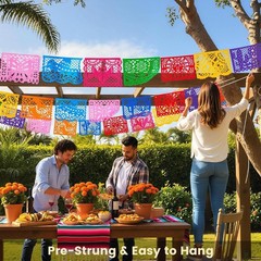 1 Pack 18 Ft Mexican Party Banner Cinco De Mayo Decoration, Plastic Papel Pic…