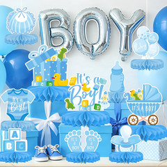 Boy Baby Shower Decorations Set – Kit with Blue Honeycomb Centerpiece, Baby Reve