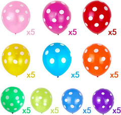 50 PCS Rainbow Polka Dot Balloons Kit – 12 Inch(30.48Cm) Multicolor Polka Dot La