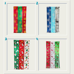 2pcs Christmas Backdrop Curtain Foil Fringe Curtain Santa Snowman Gift 3 x 6 ft
