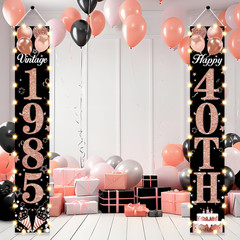 40th Birthday Lighted Banner – Rose Gold & Black Vintage Party Decor 1985