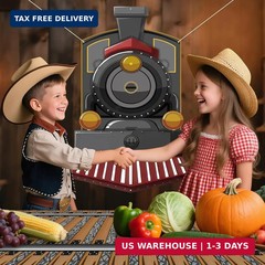 Train Party Decorations Backdrop Set with Track Runner, Retro Locomotive Door Ba