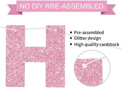 Happy Birthday Banner – Pink Pre-Strung No DIY Birthday Decorations – Happy B…