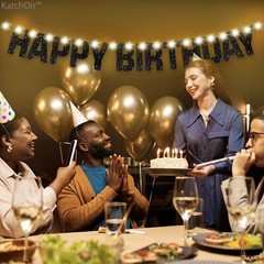 KatchOn, Glitter Black Happy Birthday Banner Light Up – Prestrung, 10 Feet | …