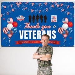 Thank You Veterans Backdrop Banner 73 x 43 Inch Stars and Stripes Patriotic