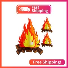 Boao 3 Sets Fake Fire Fake Flame Prop Camping Decoration 3D Cardboard Campfire C