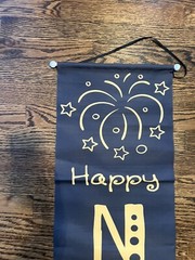 Happy New Year hanging banner 70.5 inches by 12 inches black and Gold