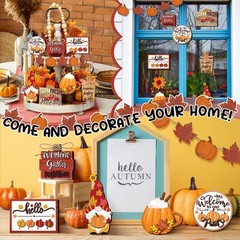 Set of 15 Fall Tiered Tray Decor Pumpkins Farmhouse Autumn (Bright Style)