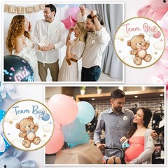 60 Pcs Bear Gender Reveal Pins, Funny Baby Shower Team Gender Reveal Decorations