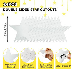 Star Cutouts, 24PCS Metallic Double Printed Paper Stars, 6 Inch Cardboard Decora