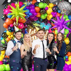 147pcs Neon Balloon Arch Kit, Neon Party Decorations with Yellow Hot Pink Lim…