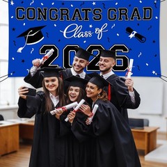 Class of 2026 Graduation Decorations Set Blue Banner Backdrop Balloons 23PCS