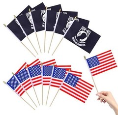 12Pack USA POW MIA Flags Mini HandHeld Flag Small Military Flags on Wooden