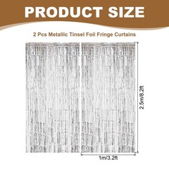 2 Pcs Metallic Tinsel Foil Fringe Curtain Streamer 3.3×8.2 ft Silver