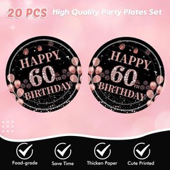 41Pcs 60th Birthday Decorations for Women, Vintage 60 Birthday Black and Rose…