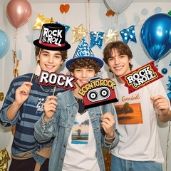 Rock And Roll Party Photo Booth Props Music Theme Birthday Festival 21 PCS