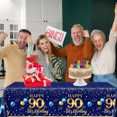 90th Birthday Decorations Men-3pcs Navy Blue Birthday Table Covers Rectangle Wat