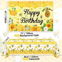 206 Pack Bee Birthday Party Supplies Bee Backdrop Banner Bee Themed Tableware…