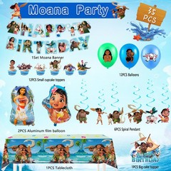 Moana Party Decorations Disney Princess Birthday Balloons Tablecloth Cake Topper