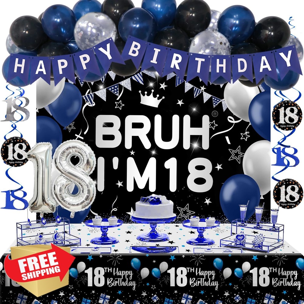 Nigifter 18th Birthday Decor Blue Black