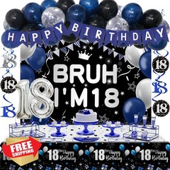 Nigifter 18th Birthday Decor Blue Black