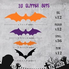 72PCS Halloween Bats Decoration, 4 Different Sizes Black Orange, And, Purple