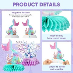 9 Pcs Mermaid Theme Birthday Party Decorations, 3D Double Sided Honeycomb Cen…