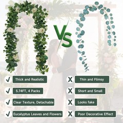 4 Packs 24FT Artificial Eucalyptus Flower Garland with White Camellias, Faux