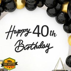 TONIFUL 40th Glitter Black Felt Happy Birthday Sign