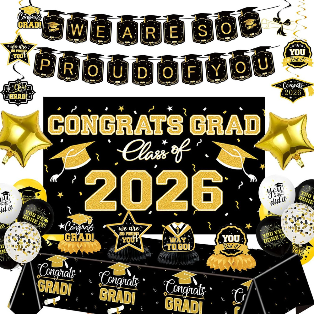Graduation Decorations 2026 Themed Set – All-In-One Party Supplies with Backdrop