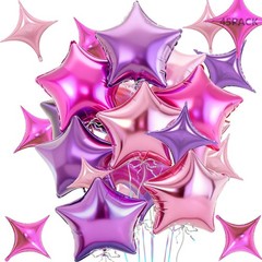 45Pcs Pink and Purple Mylar Star Balloons Set, 18 Inch Five Pointed and 10 In…
