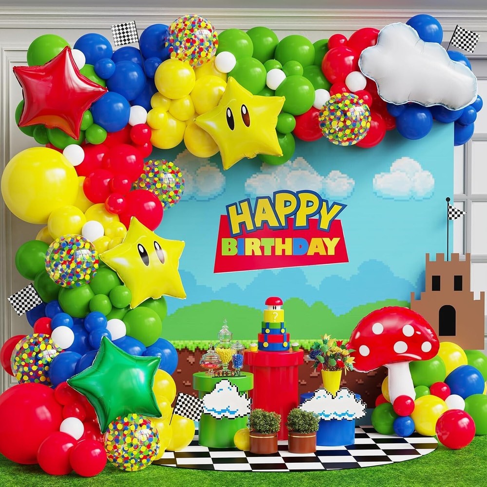 133Pcs Red Blue Green Yellow Balloon Garland Kit with Confetti Balloon Cloud …