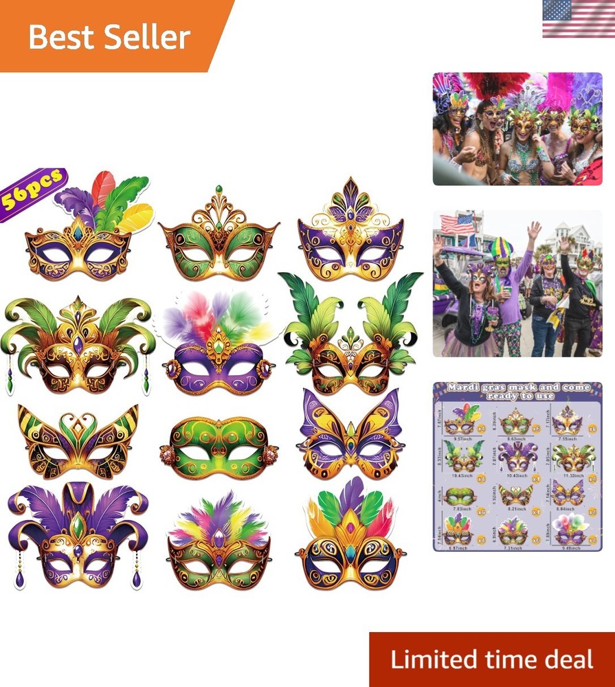 56PCS Mardi Gras Masks Bulk Set: Party Decorations Carnival FavorsPaper
