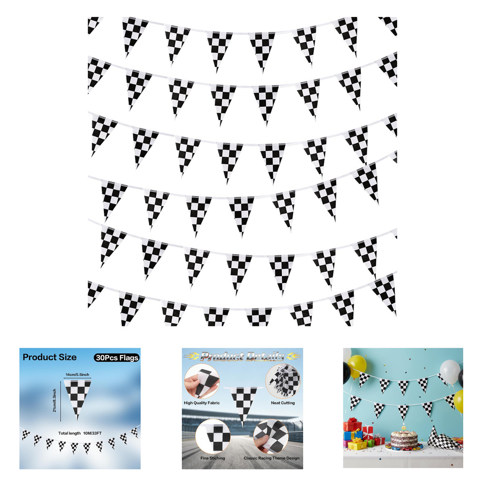 Checkered Flag Banner 33Ft Racing Pennant Flags for Nascar Race Car Sports