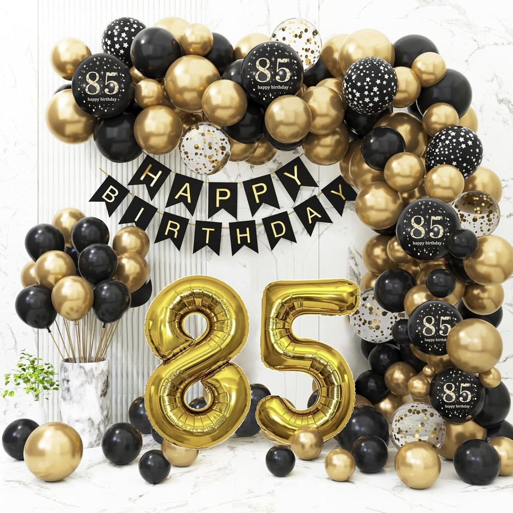 85th Birthday Party Decorations for Men Women Black and Gold 85th Birthday Ba…