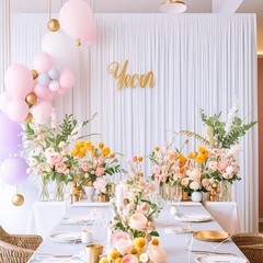 10x8FT White Backdrop Curtains for Parties, Polyester Photo Fabric Curtain