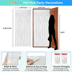 JEBUTU White Foil Fringe Backdrop Curtain 2 Pack 3.3×8.2 Ft,